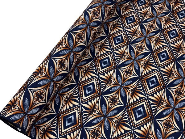 Navy & Browns Diamond Pacific Island Cotton Dobby