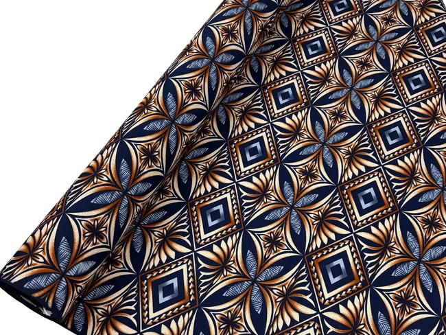 Navy & Browns Diamond Pacific Island Cotton Dobby