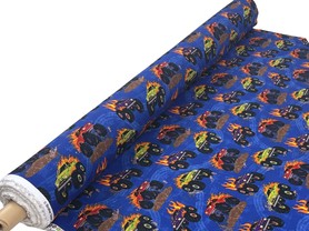 On Fire Monster Trucks Printed Cotton