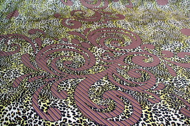 Flourishes on Leopard Printed Silky-Feel Polyester