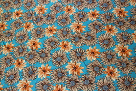 Pretty Dahlia Print on Blue Rayon