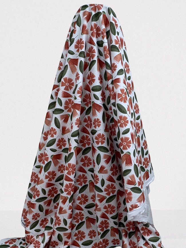 Pohutukawa flower & Leaf Printed Cotton