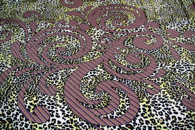 Flourishes on Leopard Printed Silky-Feel Polyester