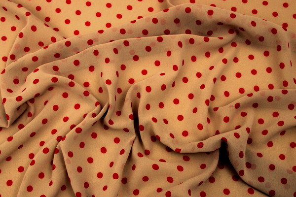 Beige with Red Spots Printed Chiffon