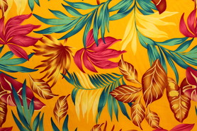 Tropical Foliage on Bright Yellow Printed Rayon
