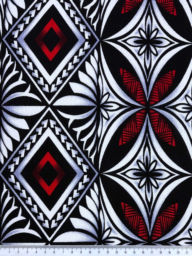 Red, White & Black Diamond Pacific Island Cotton Dobby