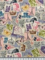 Vintage Stamps Printed Cotton