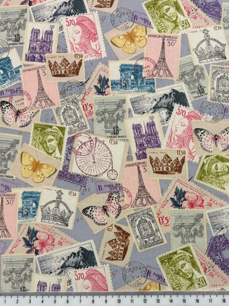 Vintage Stamps Printed Cotton