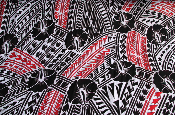 Island Printed Polyester - Black, Red & White