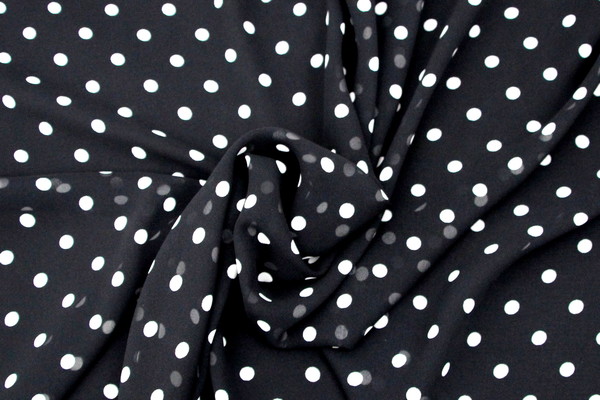 Black with Ivory Spots Printed Chiffon