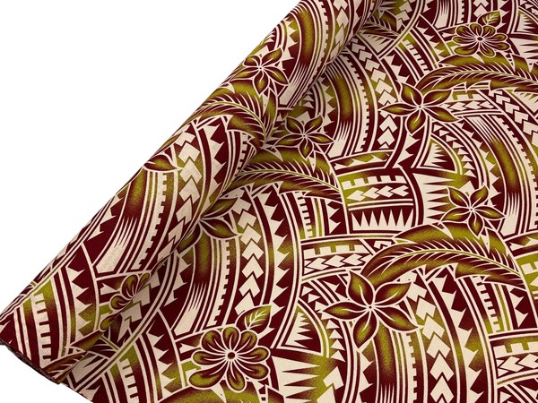 Rust & Chartreuse Frangipani Pacific Island Cotton Dobby