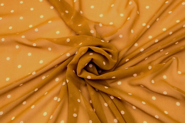 Mustard with Ivory Spots Printed Chiffon