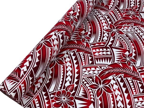 Red on White Frangipani Pacific Island Cotton Dobby