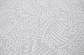 Petals & Palms - White on White Pasifika Polycotton
