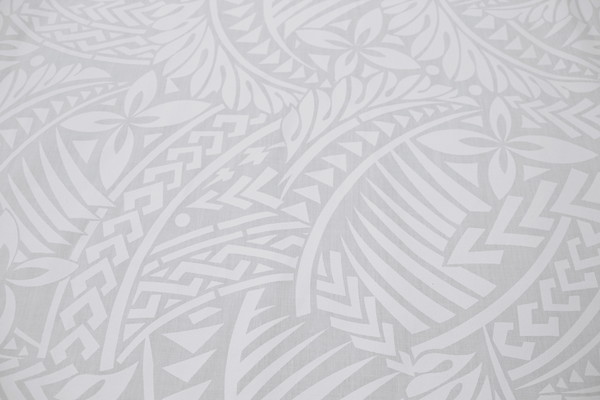 Petals & Palms - White on White Pasifika Polycotton