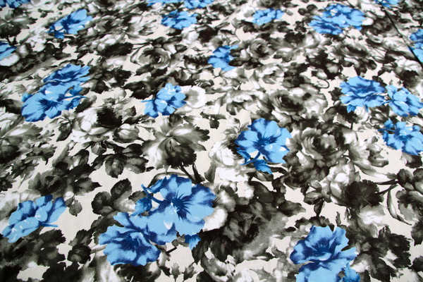 Blue & Grey Floral Printed Rayon