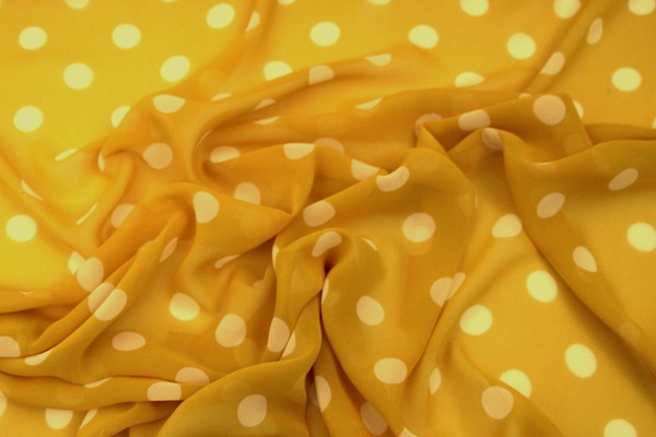 Mello Yellow with Ivory Spots Printed Chiffon 