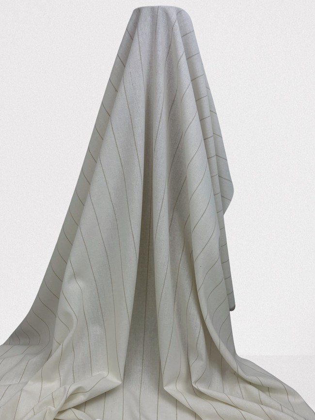 Neutral Pin Stripes on Off White Linen Cotton Blend
