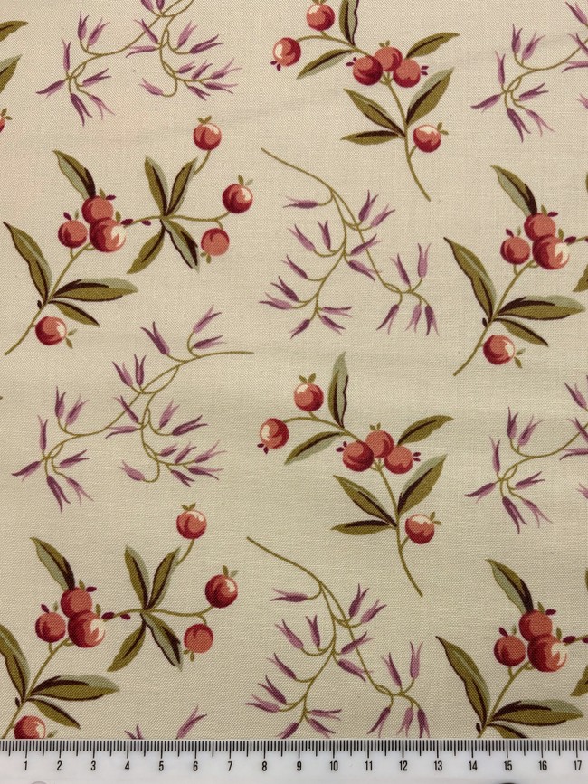 Berries on Beige Printed Cotton