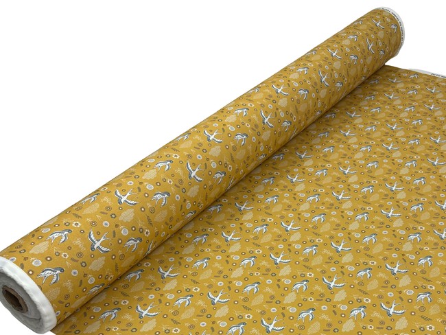 Swallows on Mustard Printed Cotton