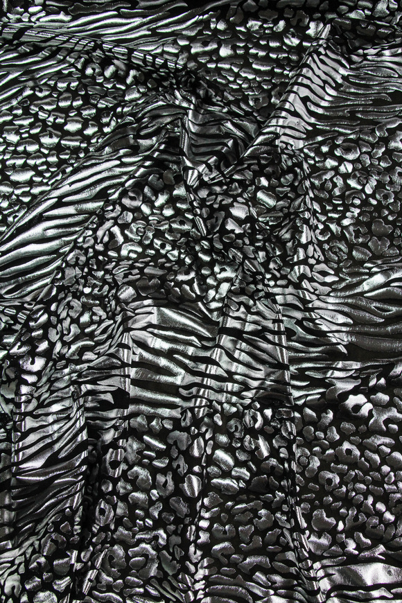 Silver Foil Animal Print on Black Trilobal Knit