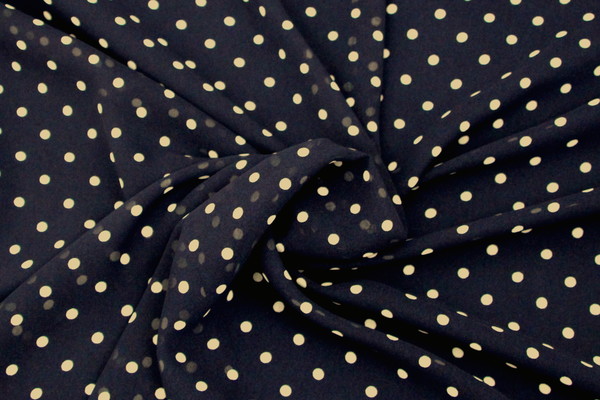 Dark Navy with Ivory Spots Printed Chiffon
