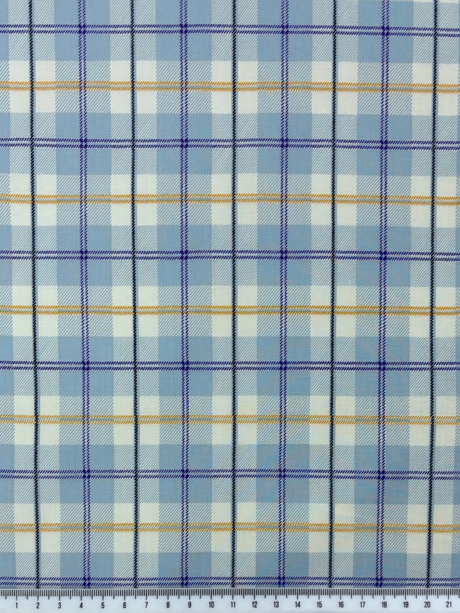 Pale Blue Tarten Check Polished Cotton