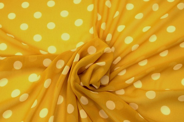 Mello Yellow with Ivory Spots Printed Chiffon 