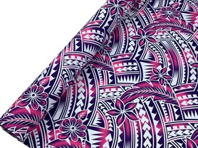 Pink & Purple Frangipani Pacific Island Cotton Dobby