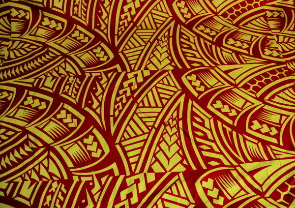 Island Style Printed Dobby Cotton - Gold & Ruby