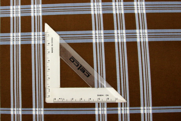 Blue Tartan Check on Brown Printed Cotton