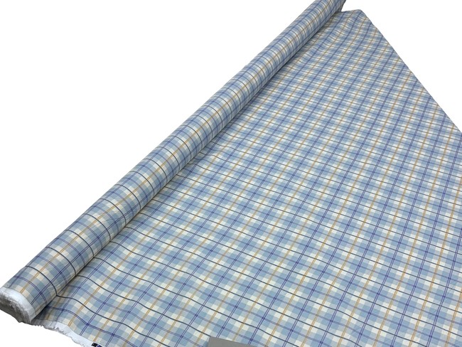 Pale Blue Tarten Check Polished Cotton