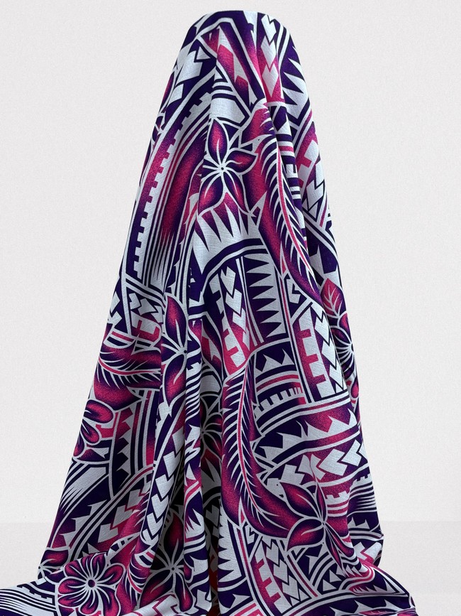 Pink & Purple Frangipani Pacific Island Cotton Dobby