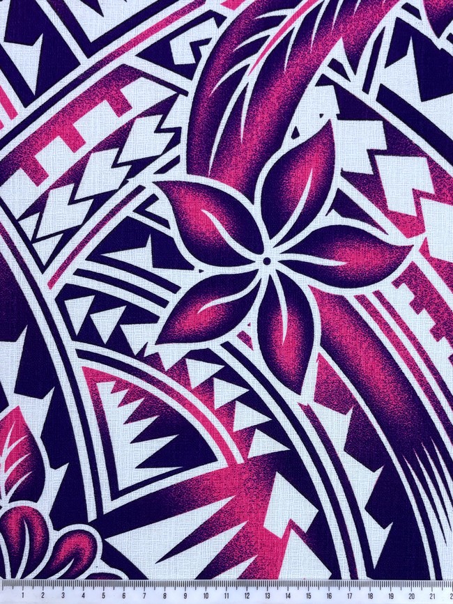 Pink & Purple Frangipani Pacific Island Cotton Dobby