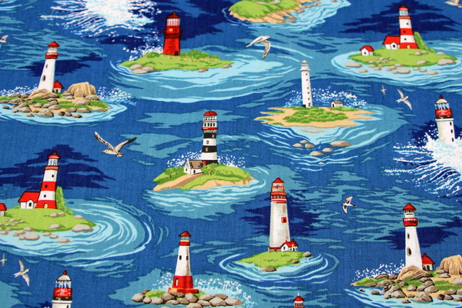  Lighthouses - By the Sea Printed Cotton