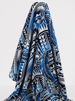 Navy & Sky Blue Frangipani Pacific Island Cotton Dobby