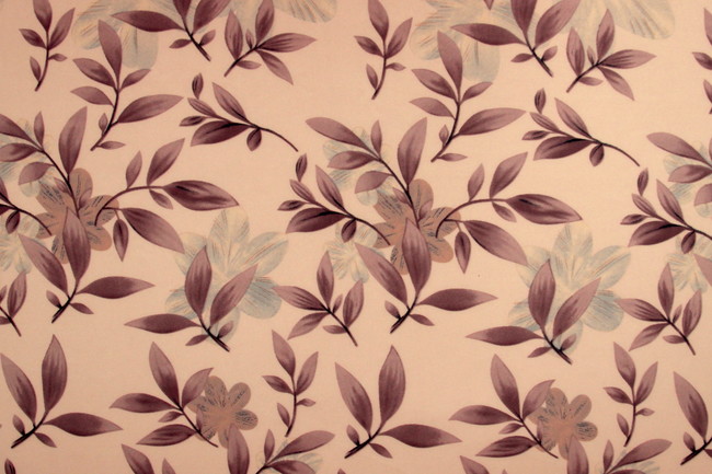 Dusky Mauve Floral on Primrose Pink Printed Stretch Satin