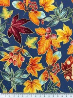 Foiled Autumn Leaves on Airforce Blue Printed Cotton