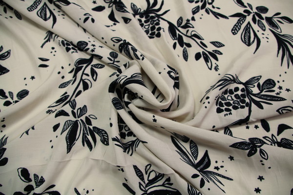 Black on Beige Printed Rayon Blend