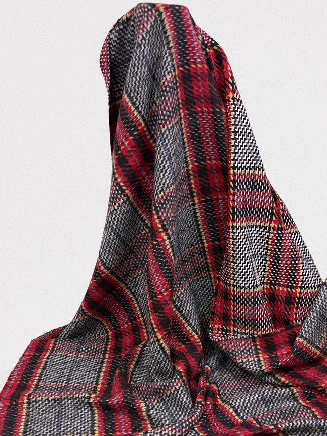 Red, Black & Multi Tones Houndstooth Plaid Wool Blend