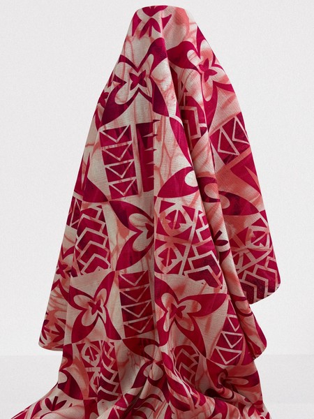Pink & Red Tile Pacific Island Cotton Dobby