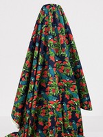 Tuis in Pohutukawa Kiwiana Cotton - Navy Background