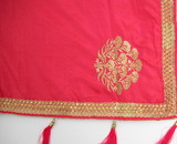 Bright Reddish Pink Embroidered Saree with Tassels