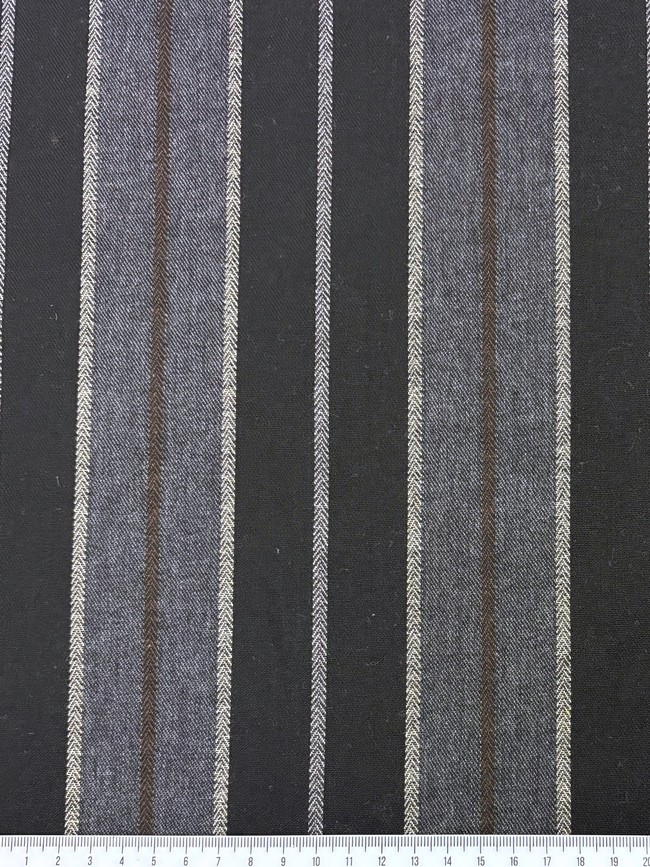 Charcoal, Tan & Neutral on Black Multi Stripe Linen Cotton Blend