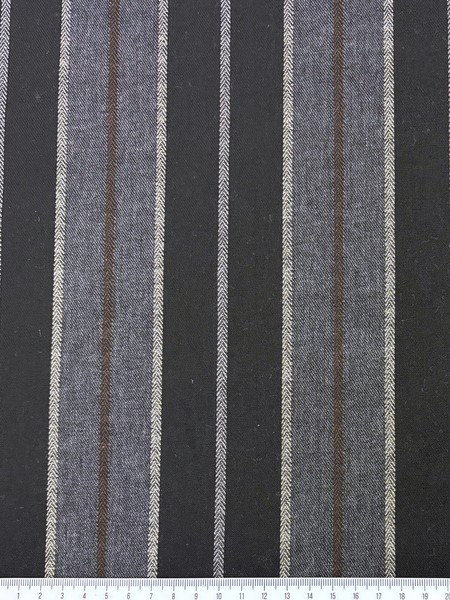 Charcoal, Tan & Neutral on Black Multi Stripe Linen Cotton Blend