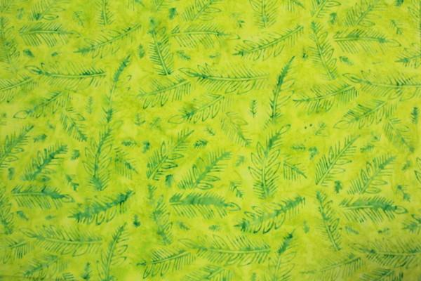 Green Leaves on Lime Toned Batik Cotton