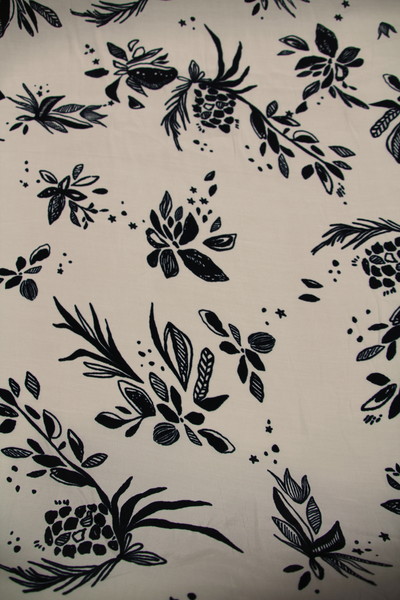 Black on Beige Printed Rayon Blend