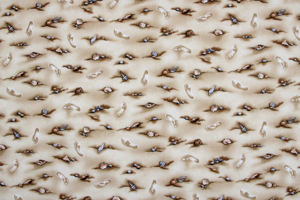 Landscapes Footprints & Shells In The Sand Printed Cotton
