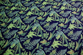 Fern Fronds on Navy Kiwiana Cotton