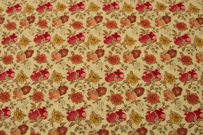 Persimmon, Soft Red & Lemon Vintage Floral Printed Cotton